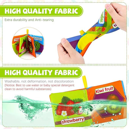 Intellibaby 6-Book Set – Soft Sensory Cloth Books for Babies, Crinkle Sound & Washable, Early Learning Themes Animals,Fruits,Numbers,Non-Toxic & Educator Recommended,Gift for Babies & Toddlers