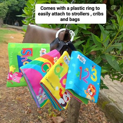 Intellibaby 6-Book Set – Soft Sensory Cloth Books for Babies, Crinkle Sound & Washable, Early Learning Themes Animals,Fruits,Numbers,Non-Toxic & Educator Recommended,Gift for Babies & Toddlers